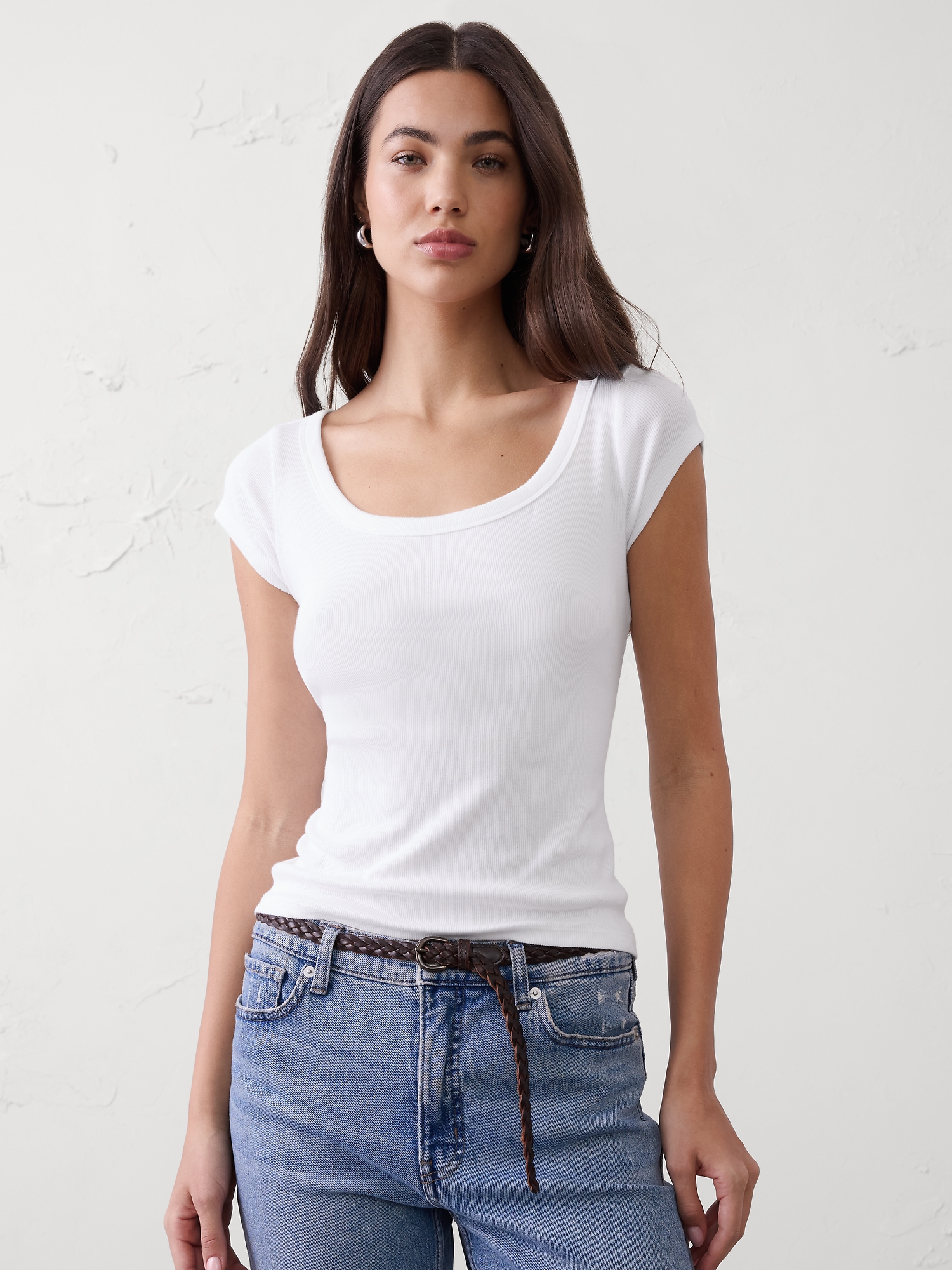 Ribbed Scoop-Neck T-Shirt