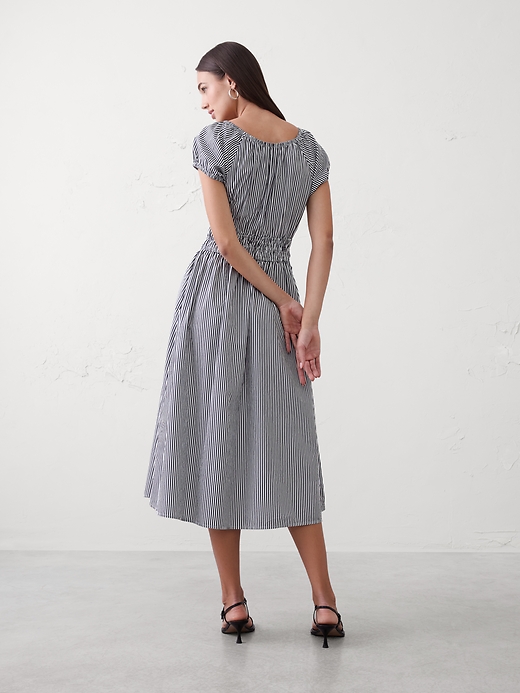 Poplin Gathered-Neck Midi Dress | Banana Republic Factory