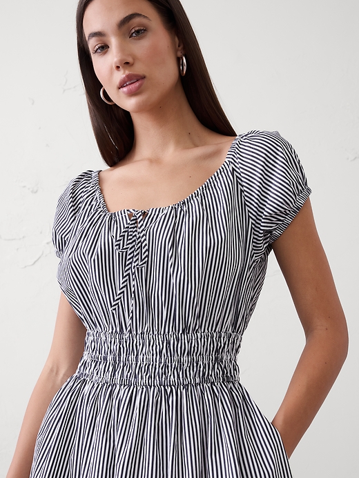 Poplin Gathered-Neck Midi Dress | Banana Republic Factory