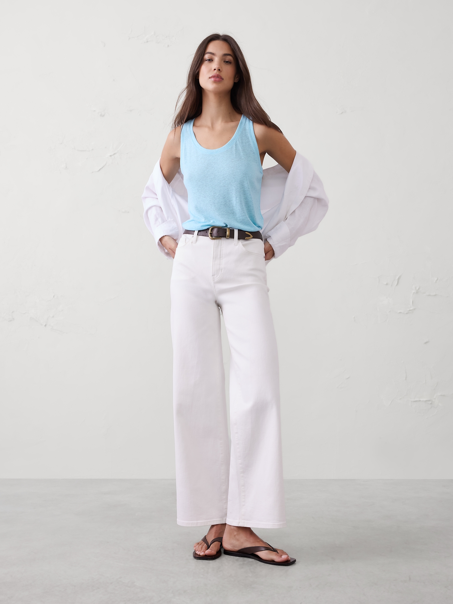 Linen-Blend Scoop-Neck Tank