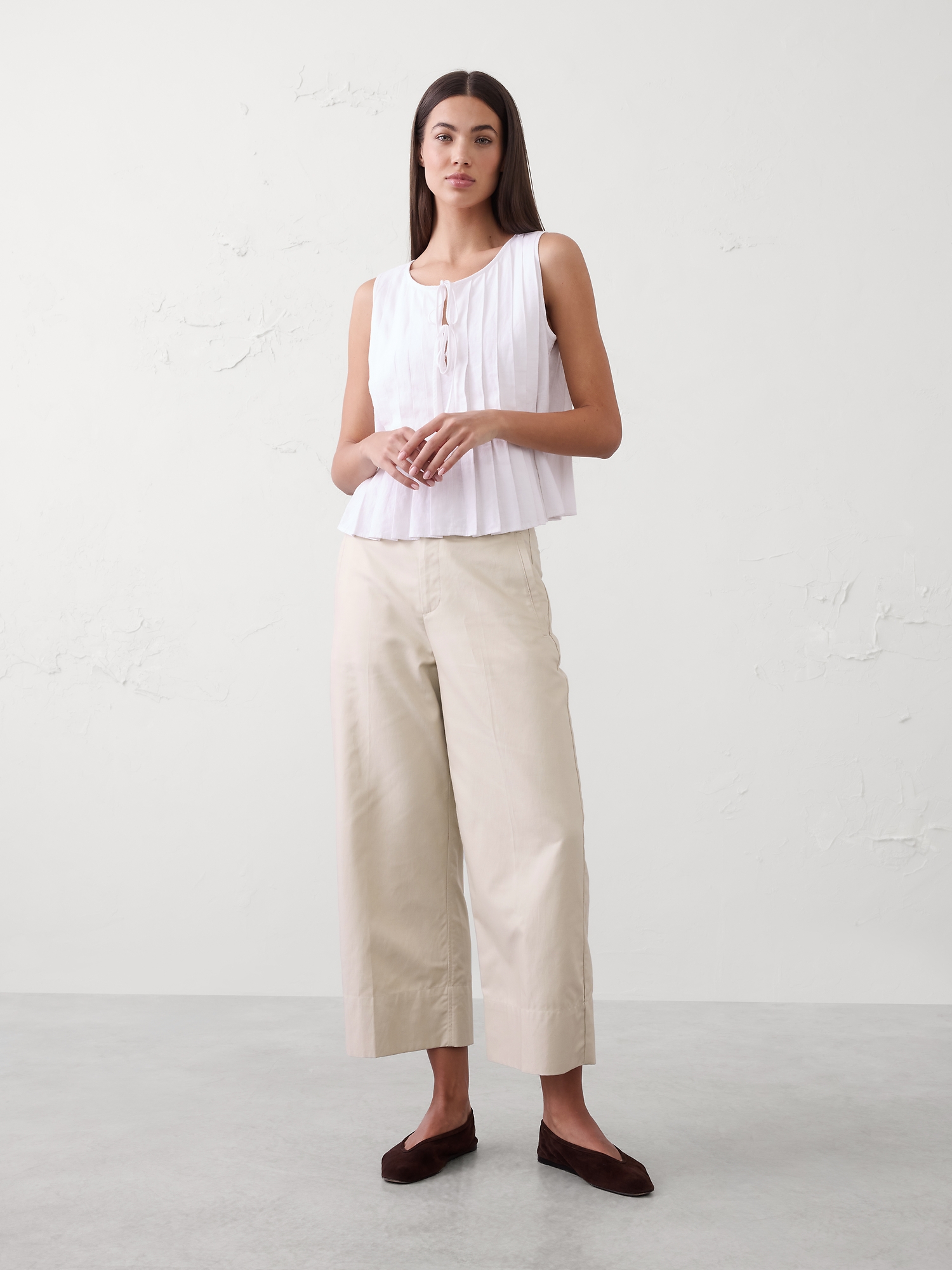 High-Rise Wide-Leg Twill Crop Pant