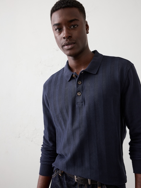 Washed Herringbone Sweater Polo