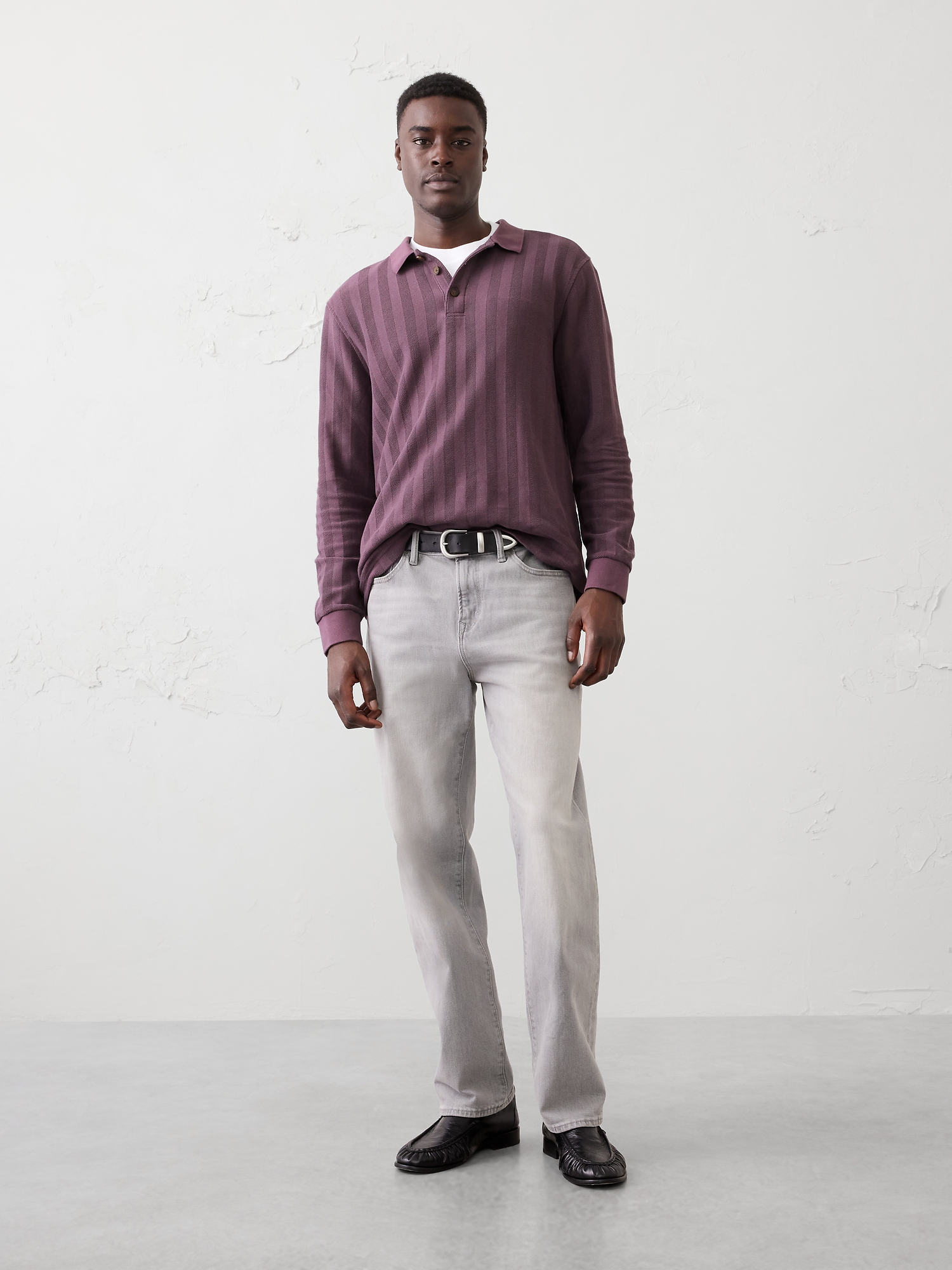 Standard-Fit Washed Herringbone Polo