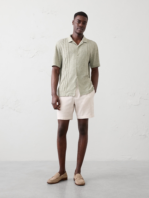Standard-Fit Linen-Blend Pintuck Polo | Banana Republic Factory