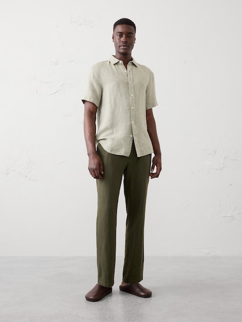 Slim-Straight Linen-Blend Trouser