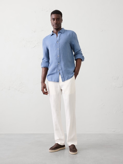 Slim-Straight Linen-Blend Trouser