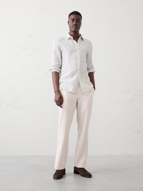 Slim-Straight Linen-Blend Trouser