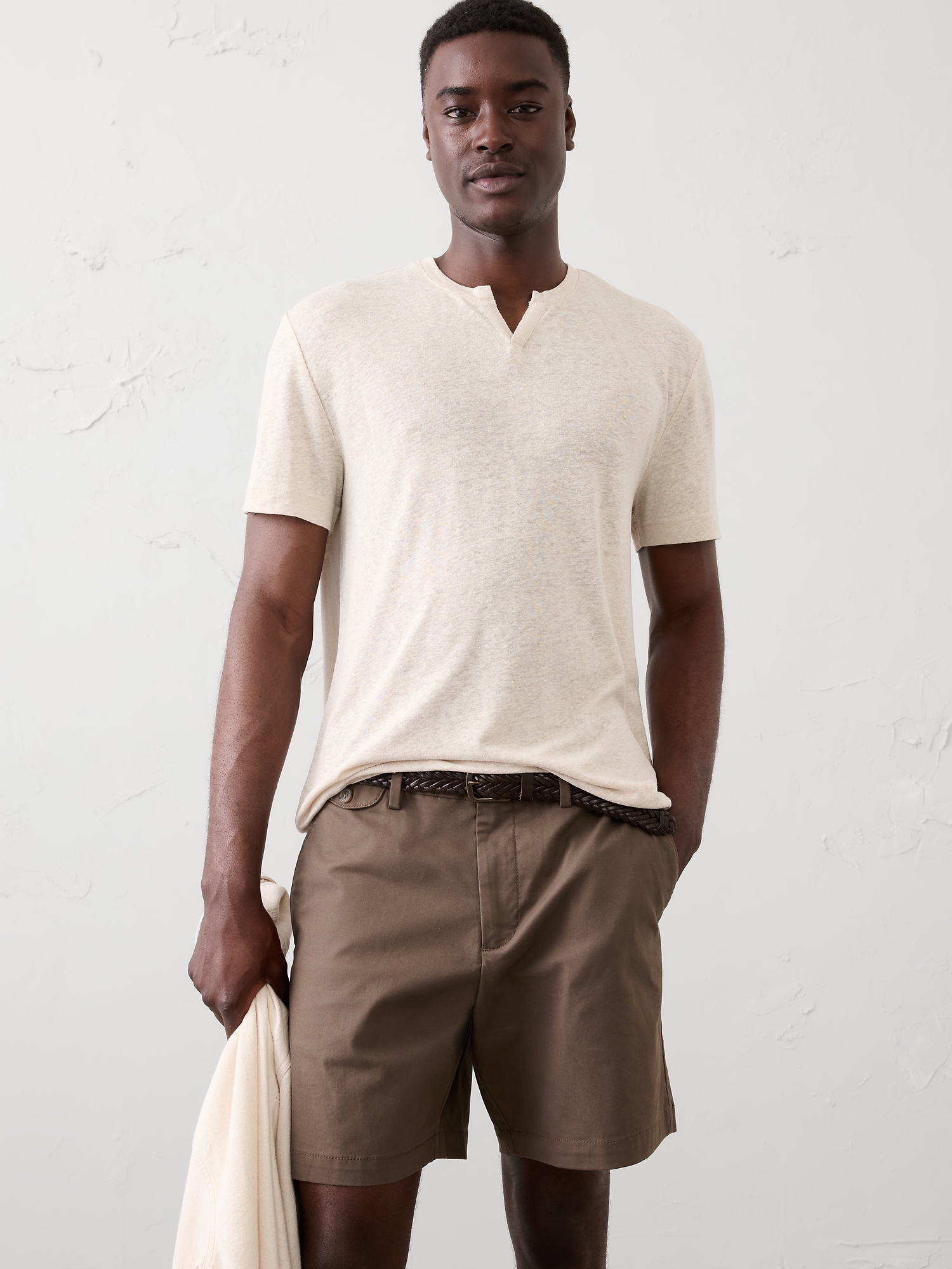 Image number 1 showing, Standard-Fit Linen-Blend Notch T-Shirt