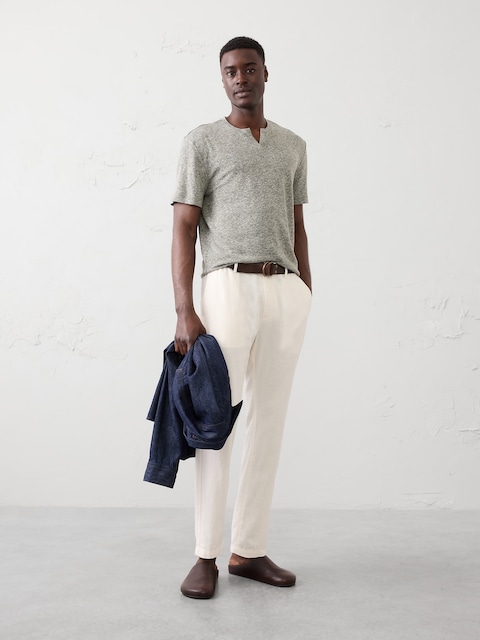 T-SHIRT CRANTÉ EN MÉLANGE DE LIN COUPE STANDARD