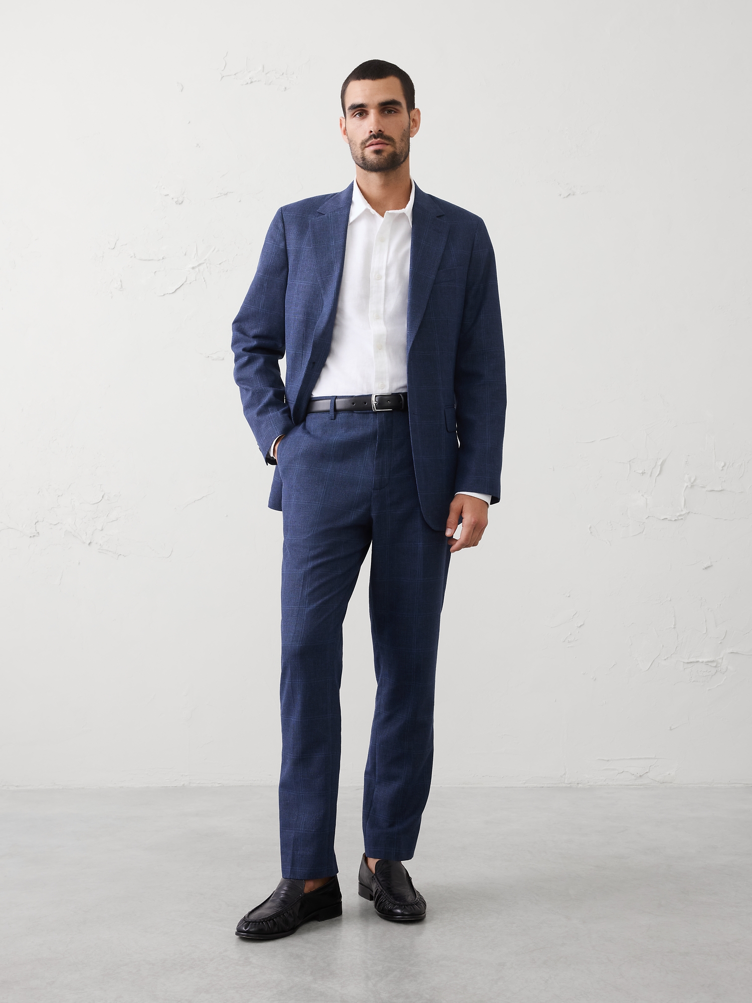Tailored-Fit Linen-Blend Glen Plaid Suit Trouser