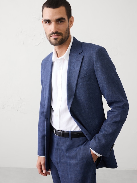 Linen-Blend Glen Plaid Suit Jacket