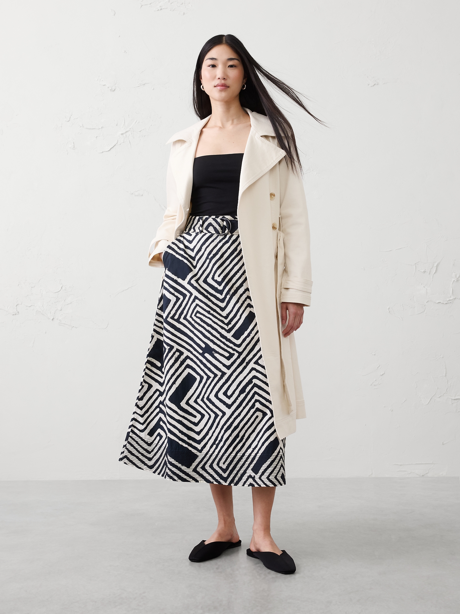 Trapunto Circle-Cut Midi Skirt