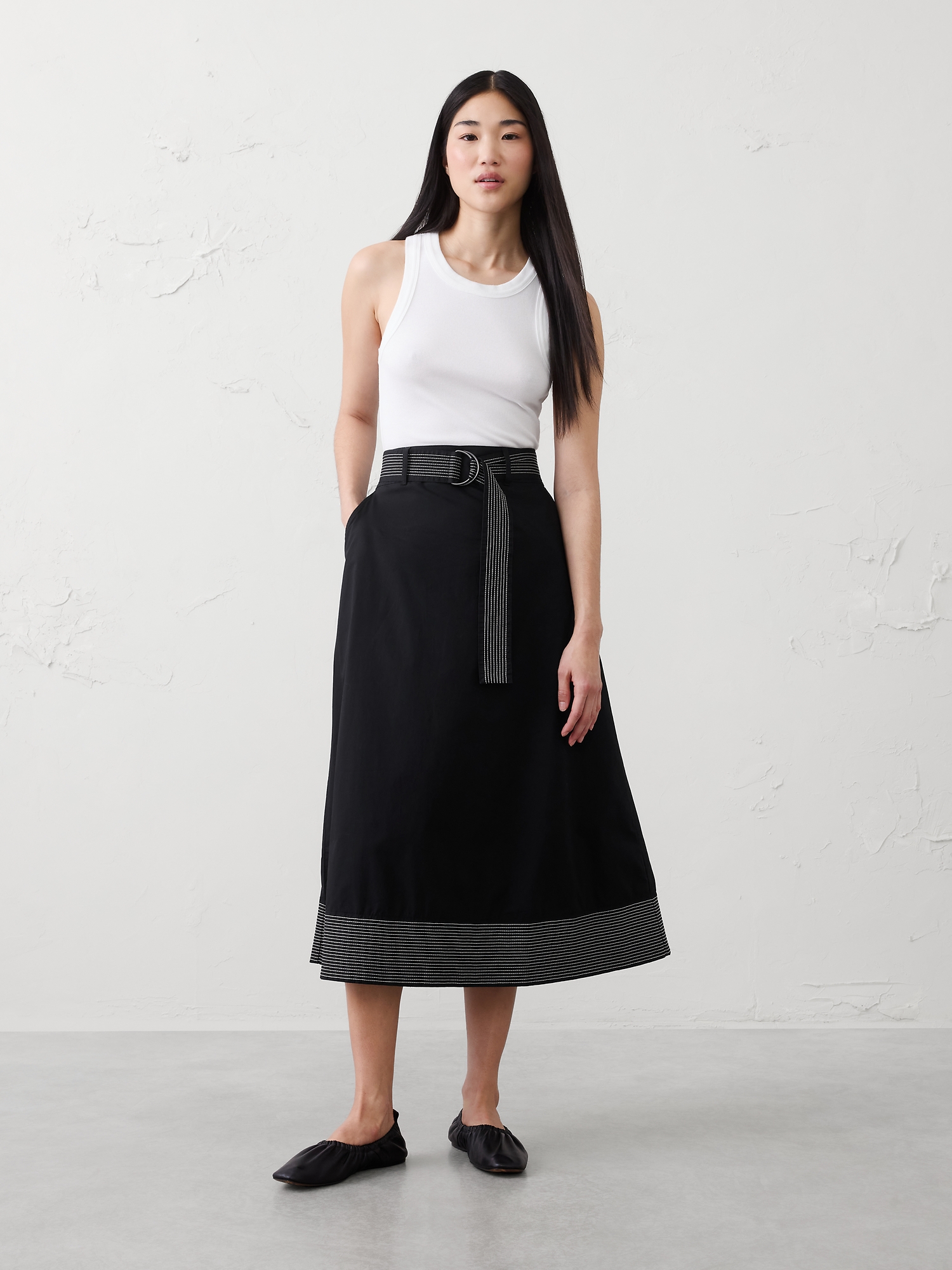Trapunto Circle-Cut Midi Skirt