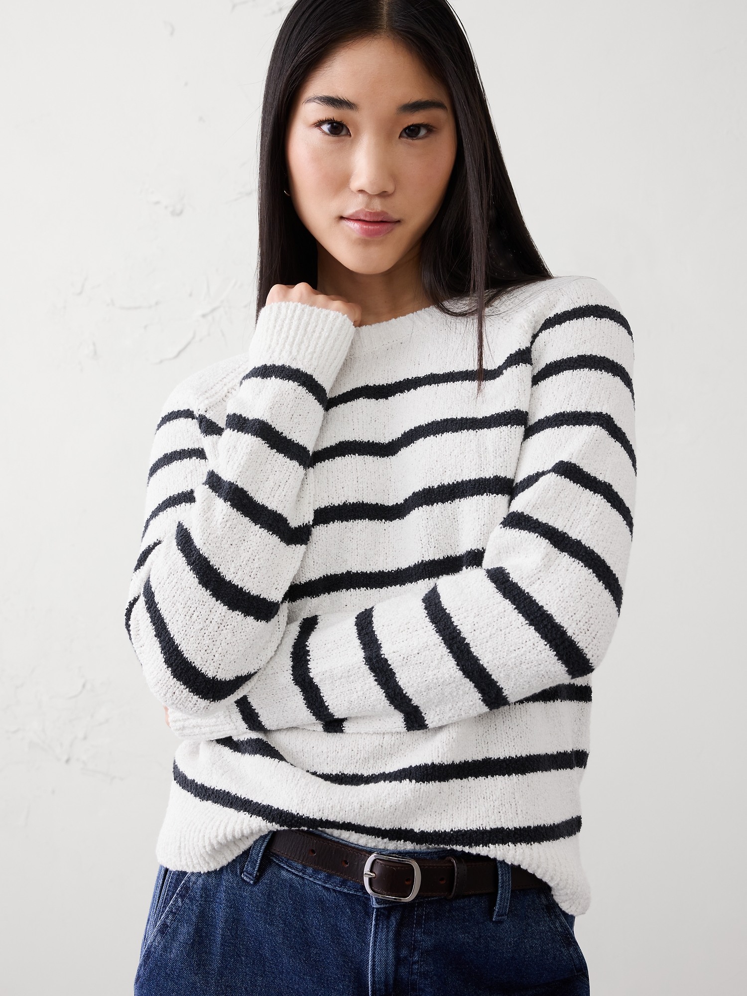 Striped Boucle Raglan Sweater