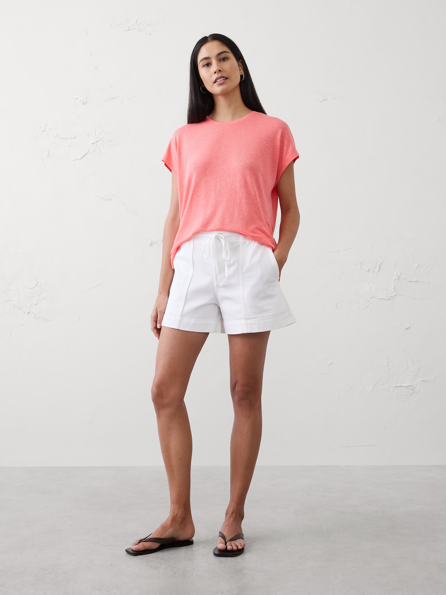 T-SHIRT À MANCHERONS EN MÉLANGE DE LIN