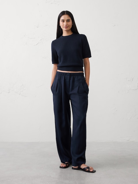 PANTALON DROIT TAILLE MI-BASSE EN LYOCELL PLISSÉ