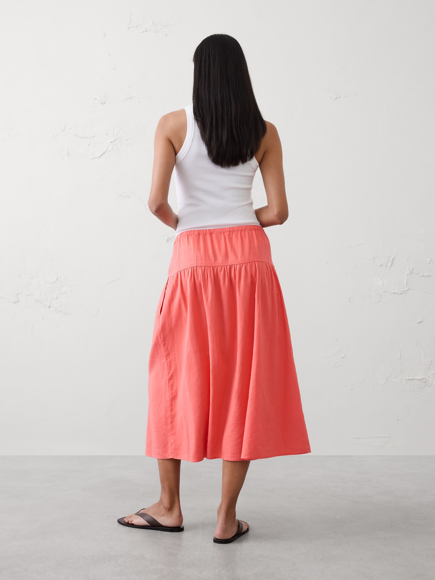 Image number 2 showing, Linen-Blend Drop-Waist Midi Skirt