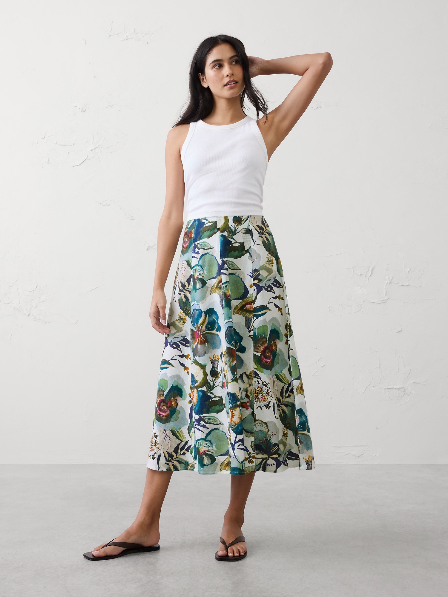 Image number 1 showing, Linen-Blend Seamed Midi Skirt