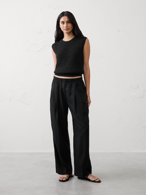 PANTALON DROIT TAILLE MI-BASSE EN LYOCELL PLISSÉ