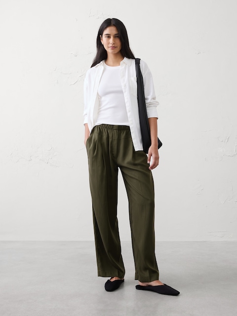 PANTALON DROIT TAILLE MI-BASSE EN LYOCELL PLISSÉ