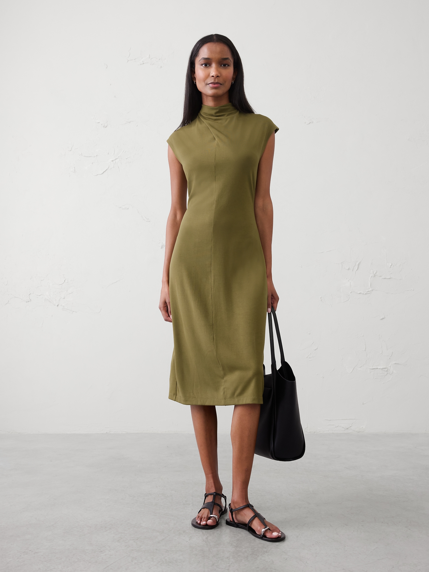Mock-Neck Midi Dress