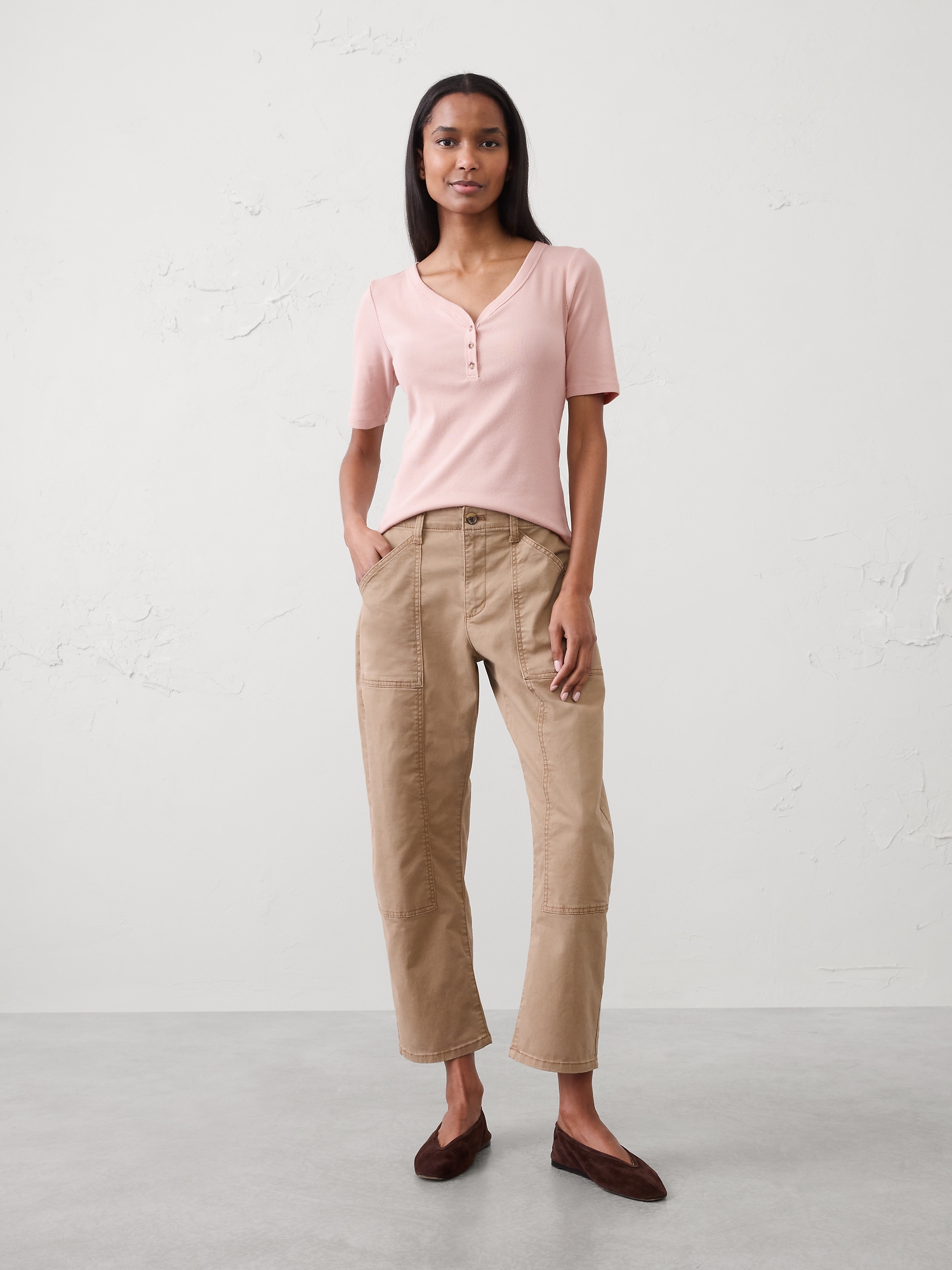 T-SHIRT HENLEY CÔTELÉ À MANCHES AUX COUDES