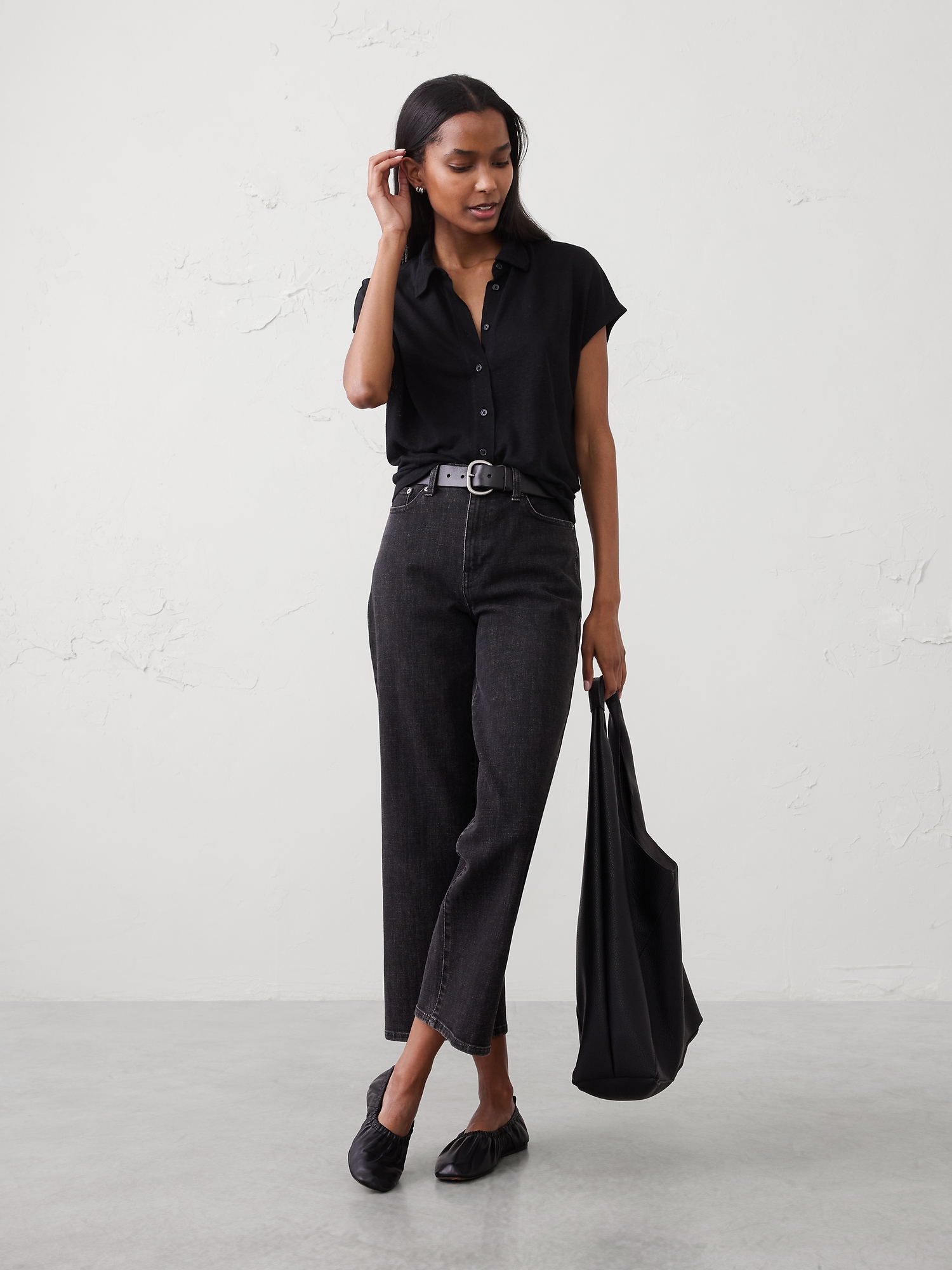 HAUT À COL EN MÉLANGE DE LIN