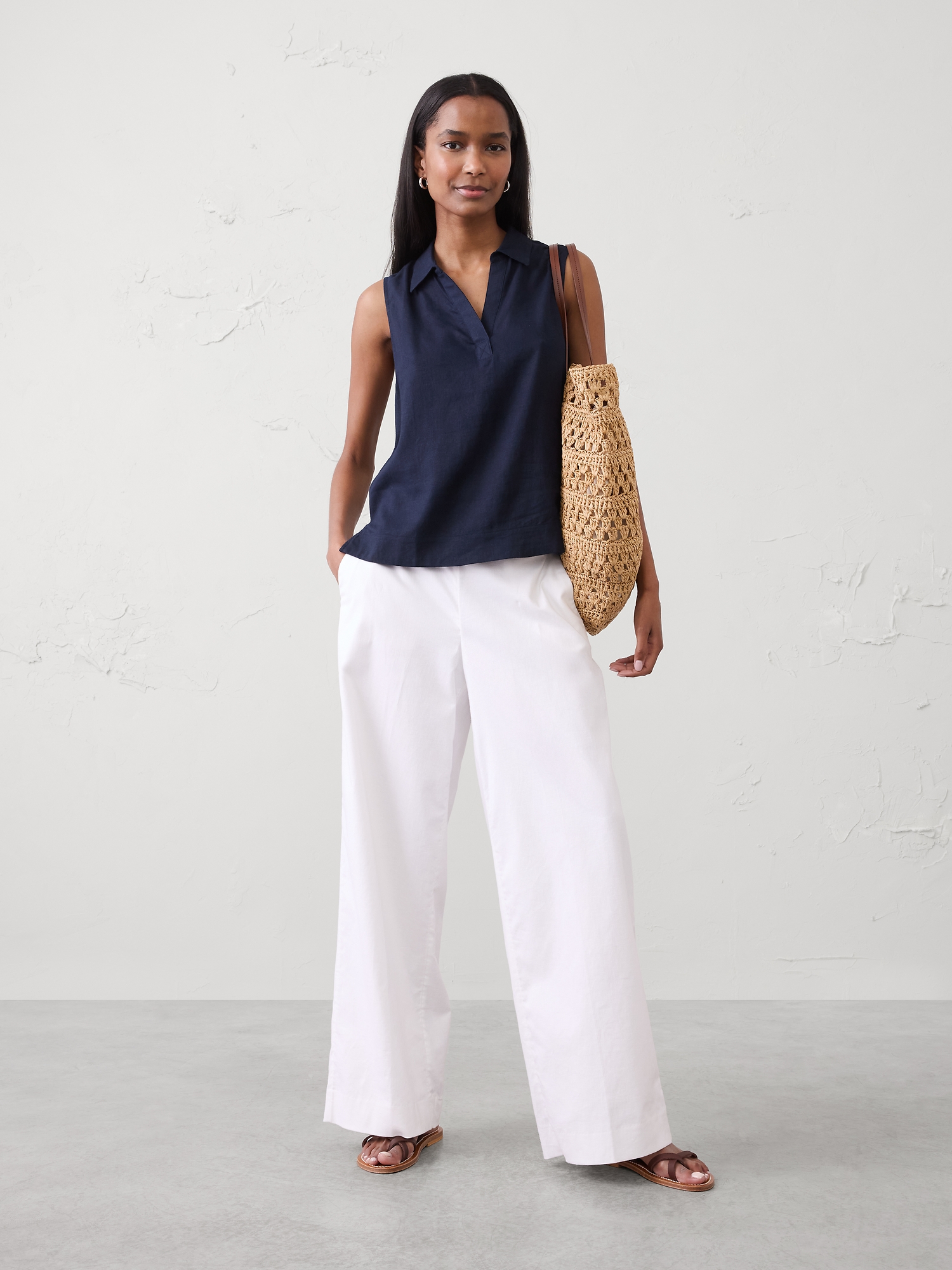 Linen-Blend Popover Top