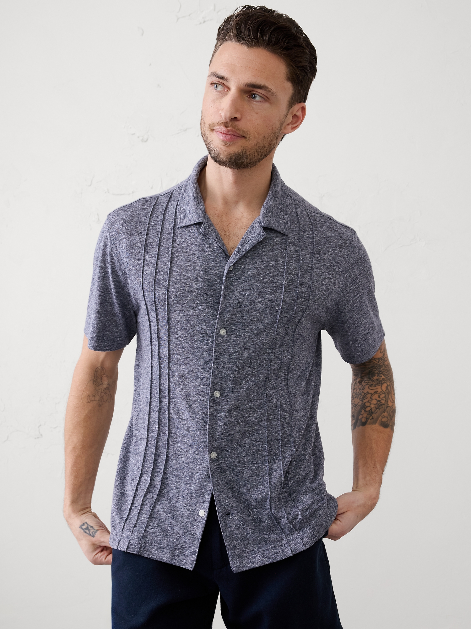 POLO NERVURÉ EN MÉLANGE DE LIN COUPE STANDARD