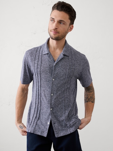 Standard-Fit Linen-Blend Pintuck Polo