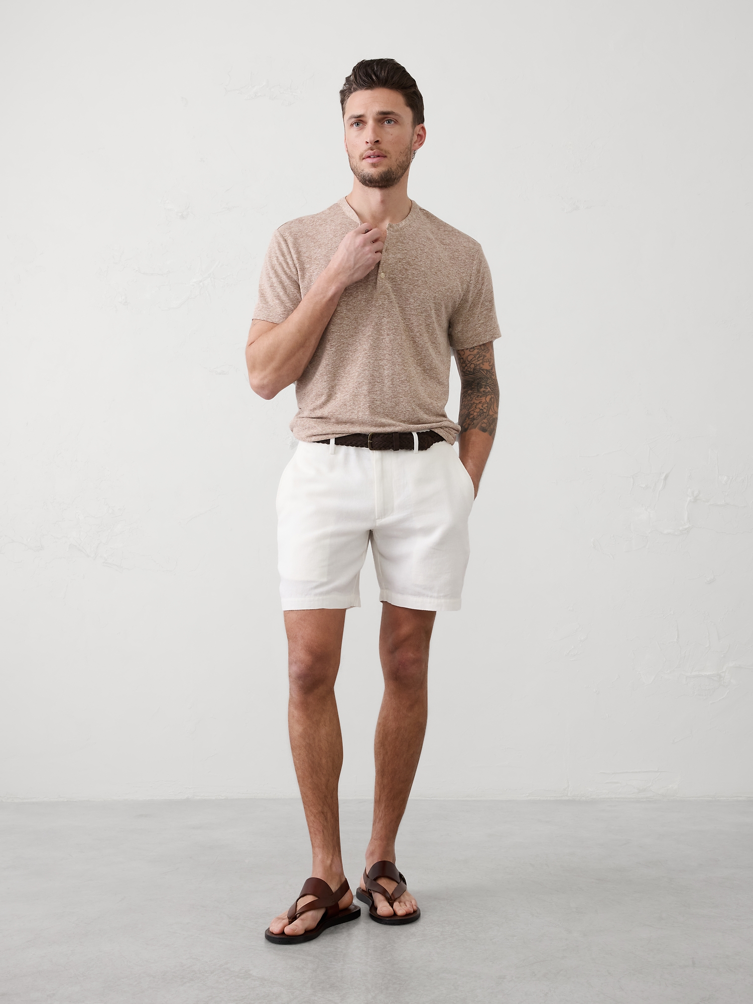 Standard-Fit Linen-Blend Henley