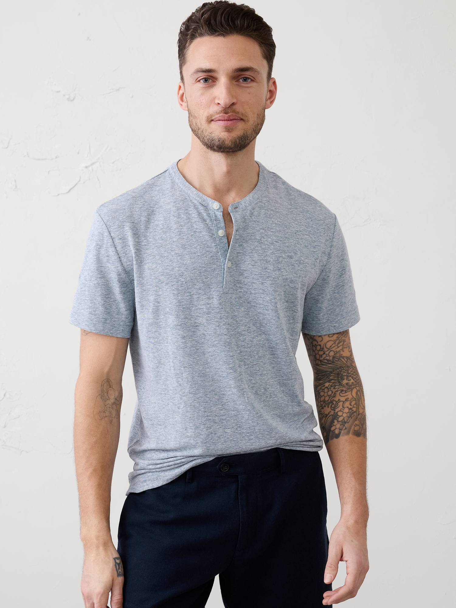 Standard-Fit Linen-Blend Henley