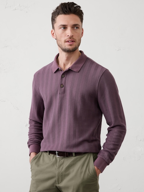 Washed Herringbone Sweater Polo