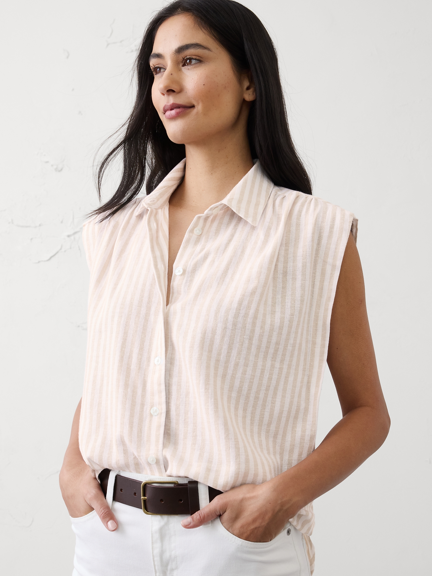Linen-Blend Pleated Shirt