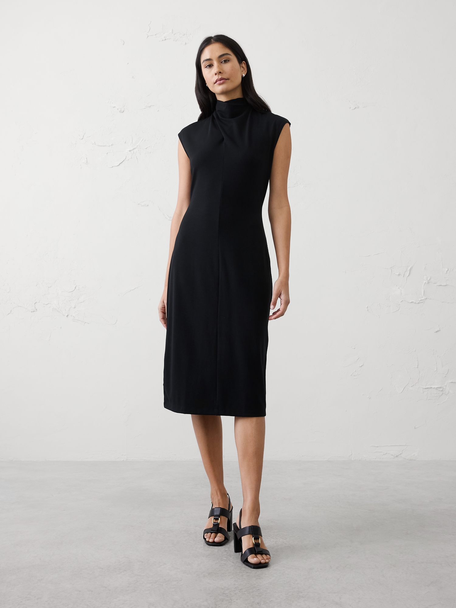 Mock-Neck Midi Dress