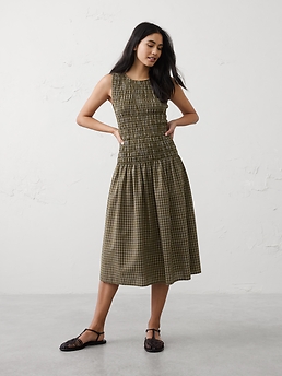Seersucker Smocked Midi Dress | Banana Republic Factory