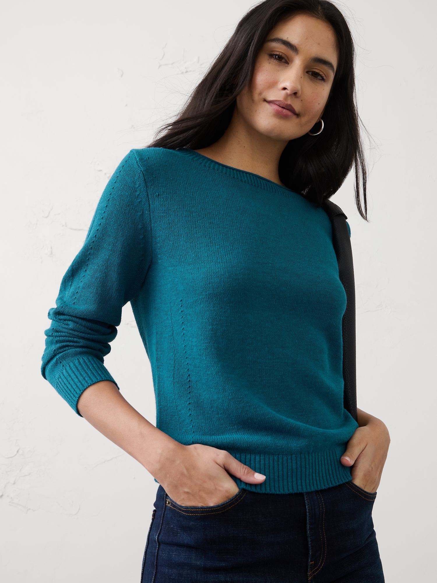 Ramie-Cotton Pointelle Sweater