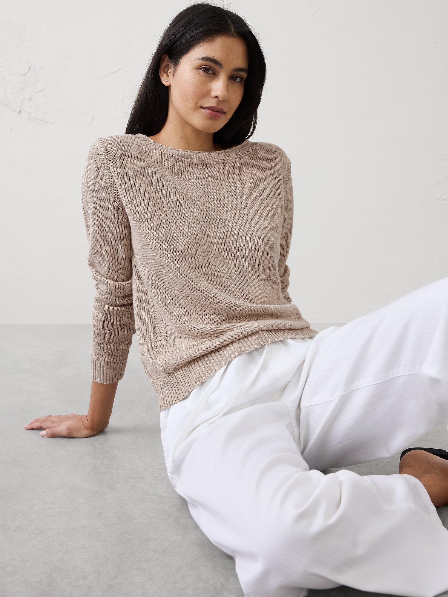 Image number 1 showing, Ramie-Cotton Pointelle Sweater