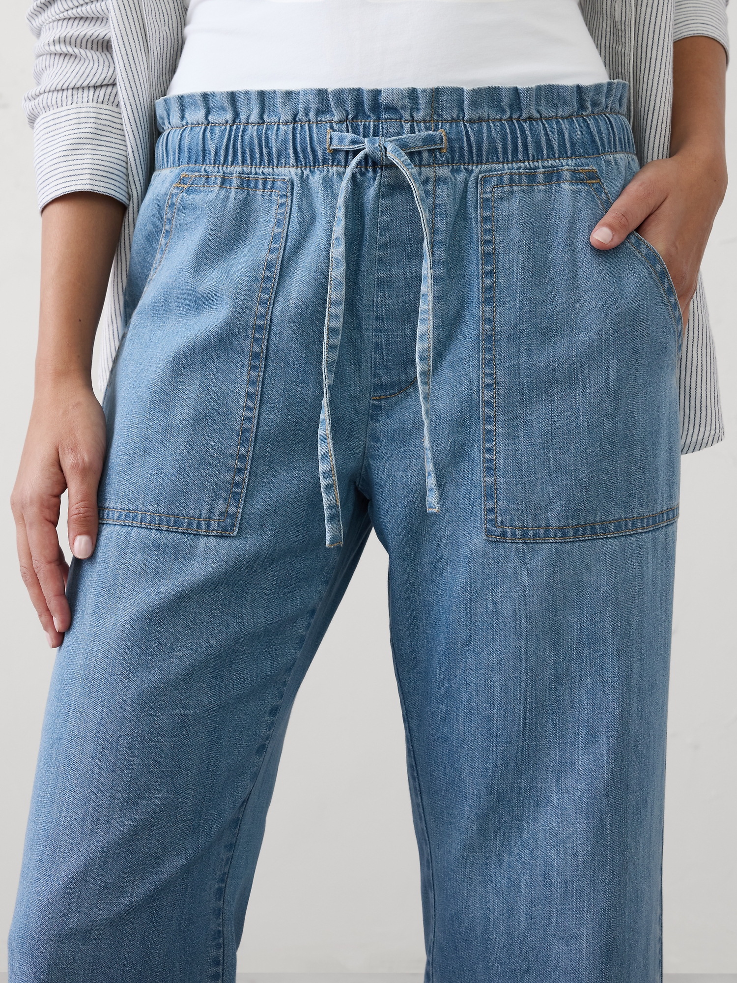Image number 3 showing, Mid-Rise Relaxed Straight-Leg Summerweight Pull-On Jean