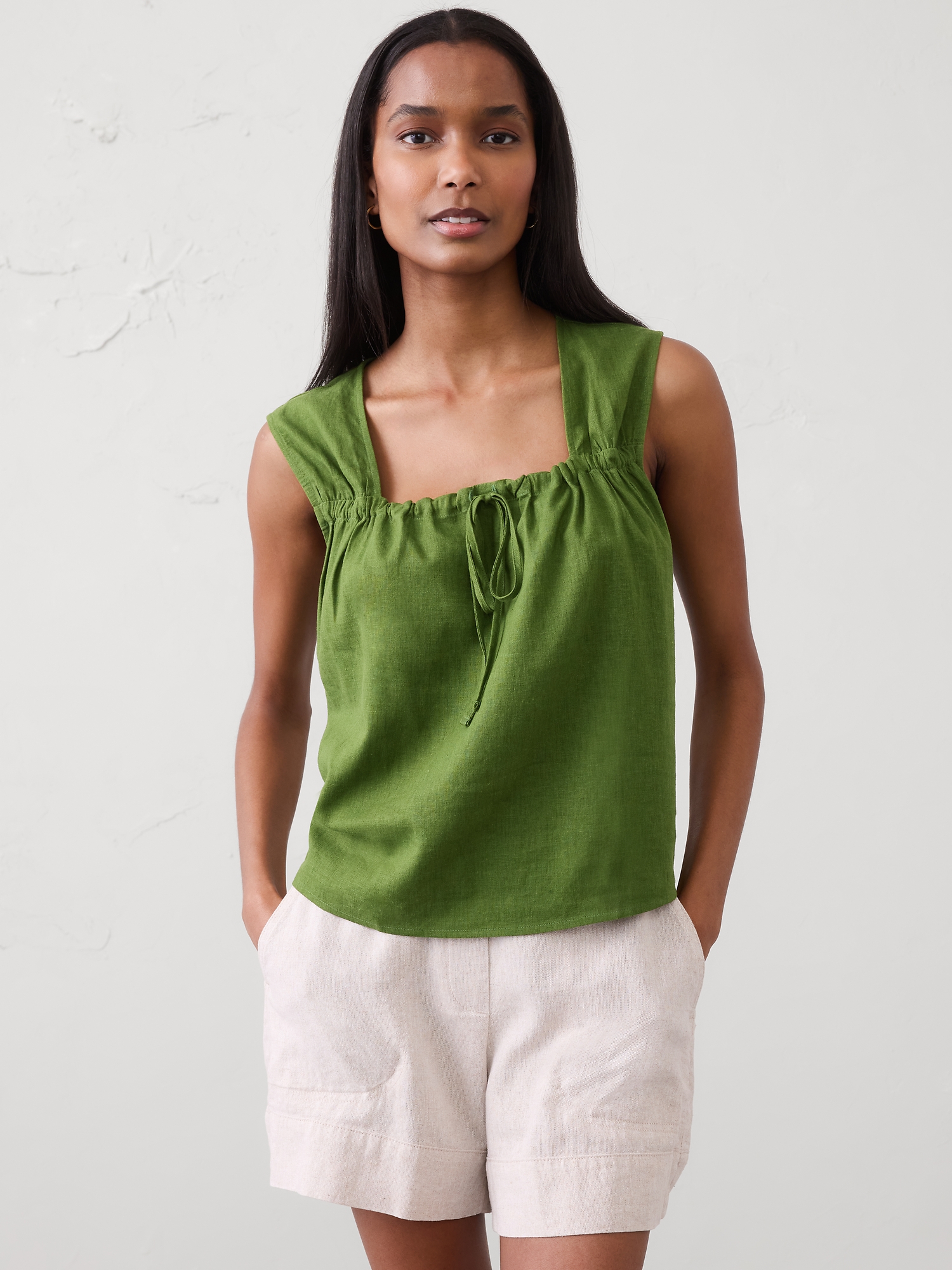 Image number 1 showing, Linen-Blend Tied Popover Top