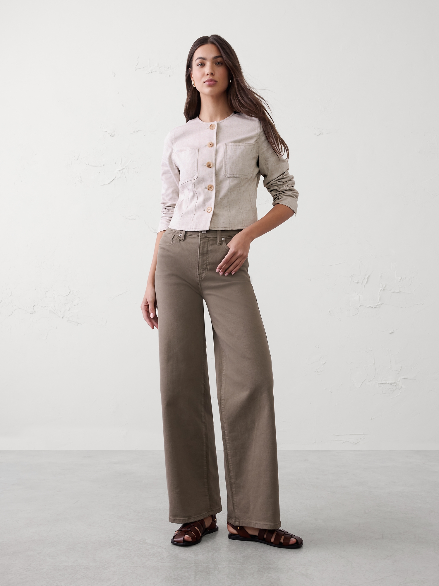 Linen-Blend Tailored Cropped Jacket