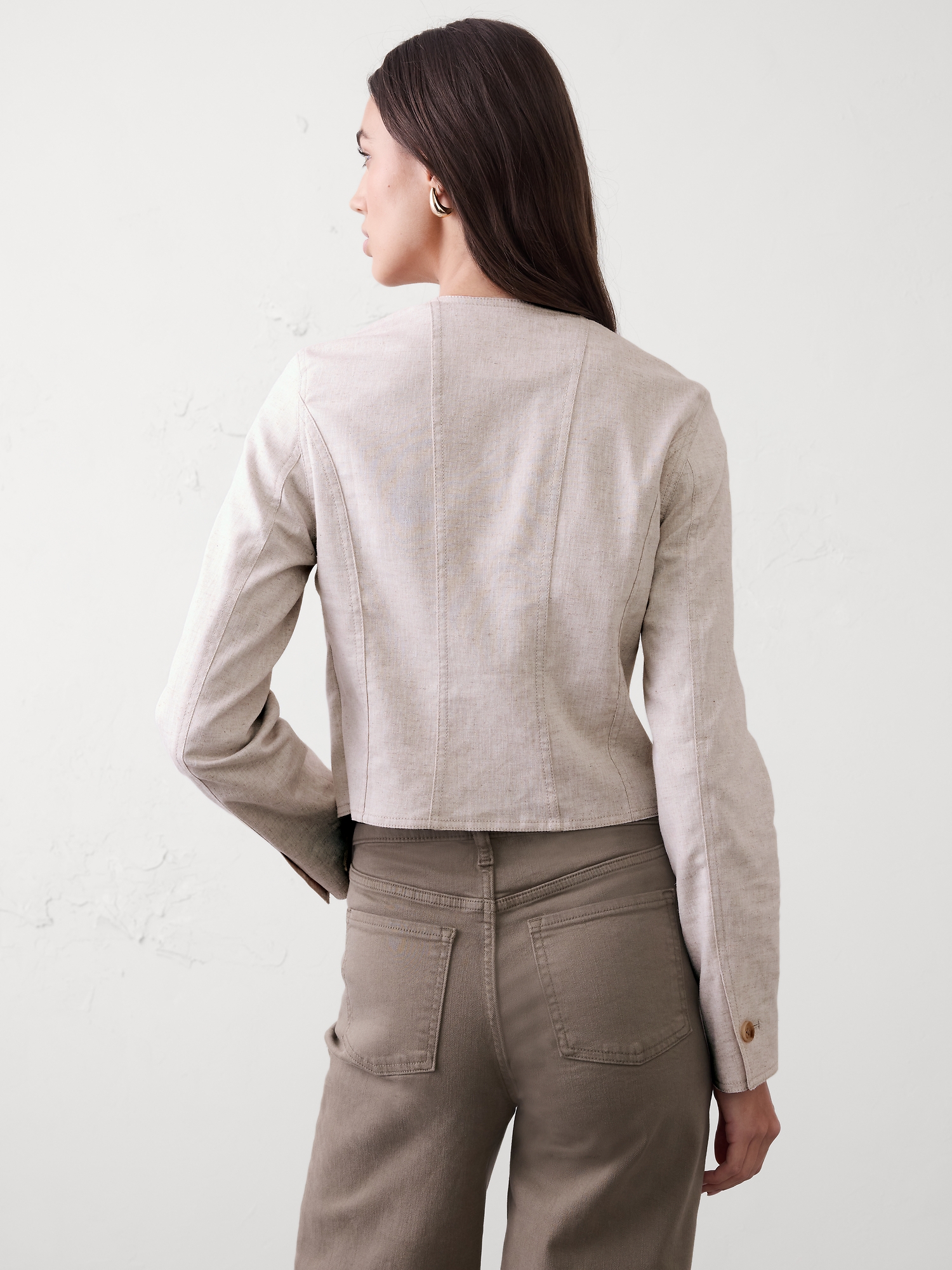 Image number 2 showing, Linen-Blend Tailored Cropped Jacket
