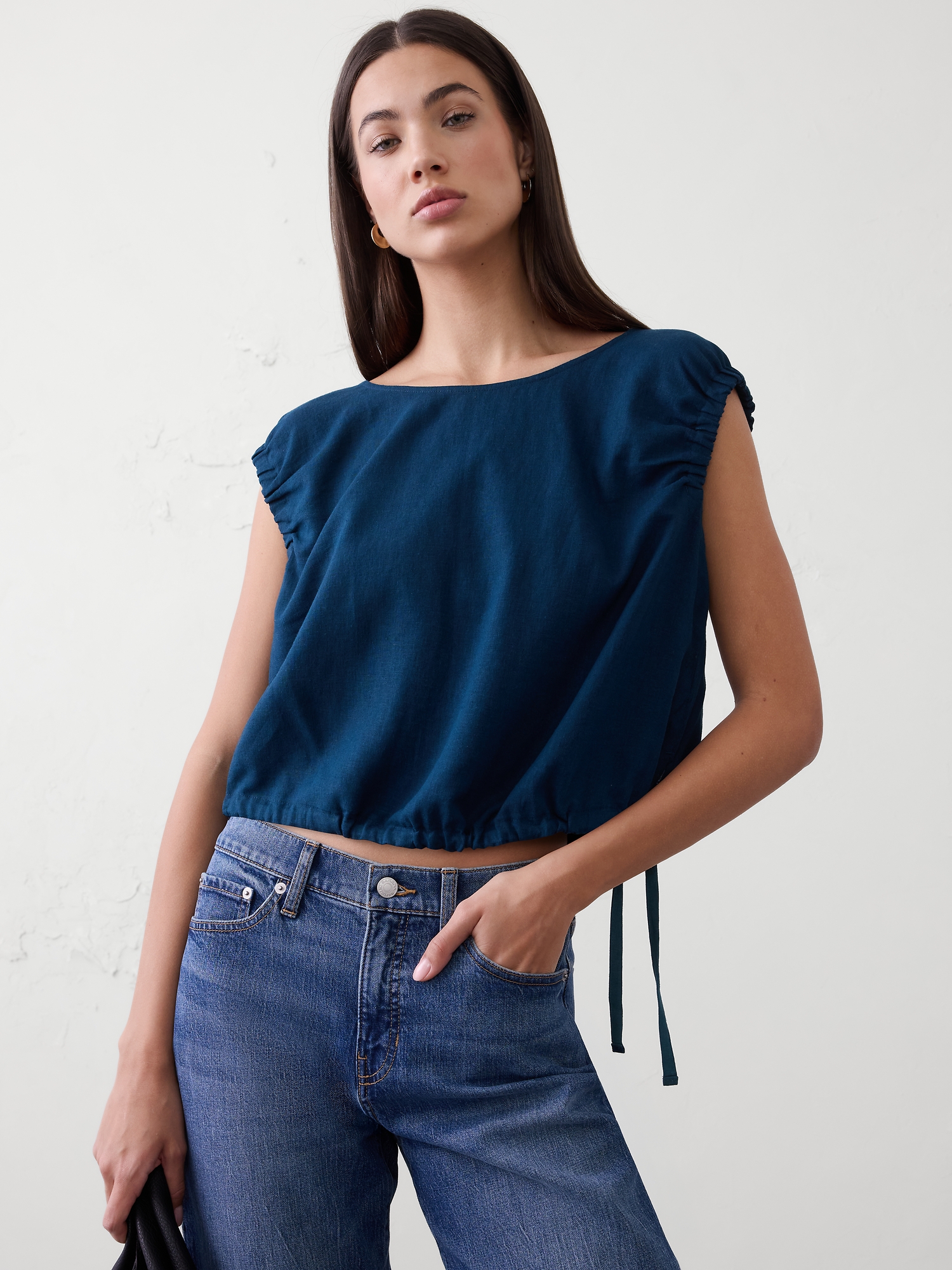 Linen-Blend Side-Tie Top