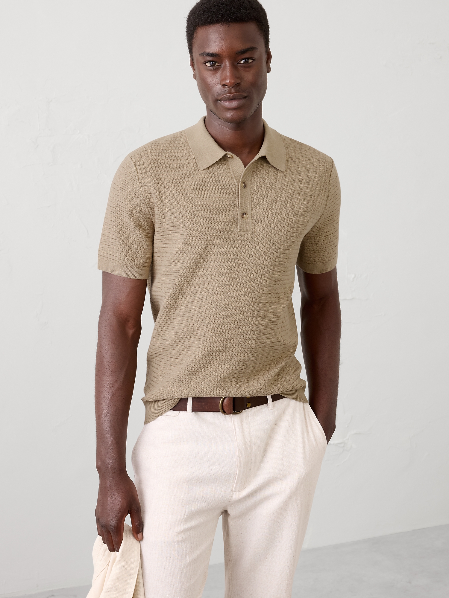 Refined Textured Polo Sweater