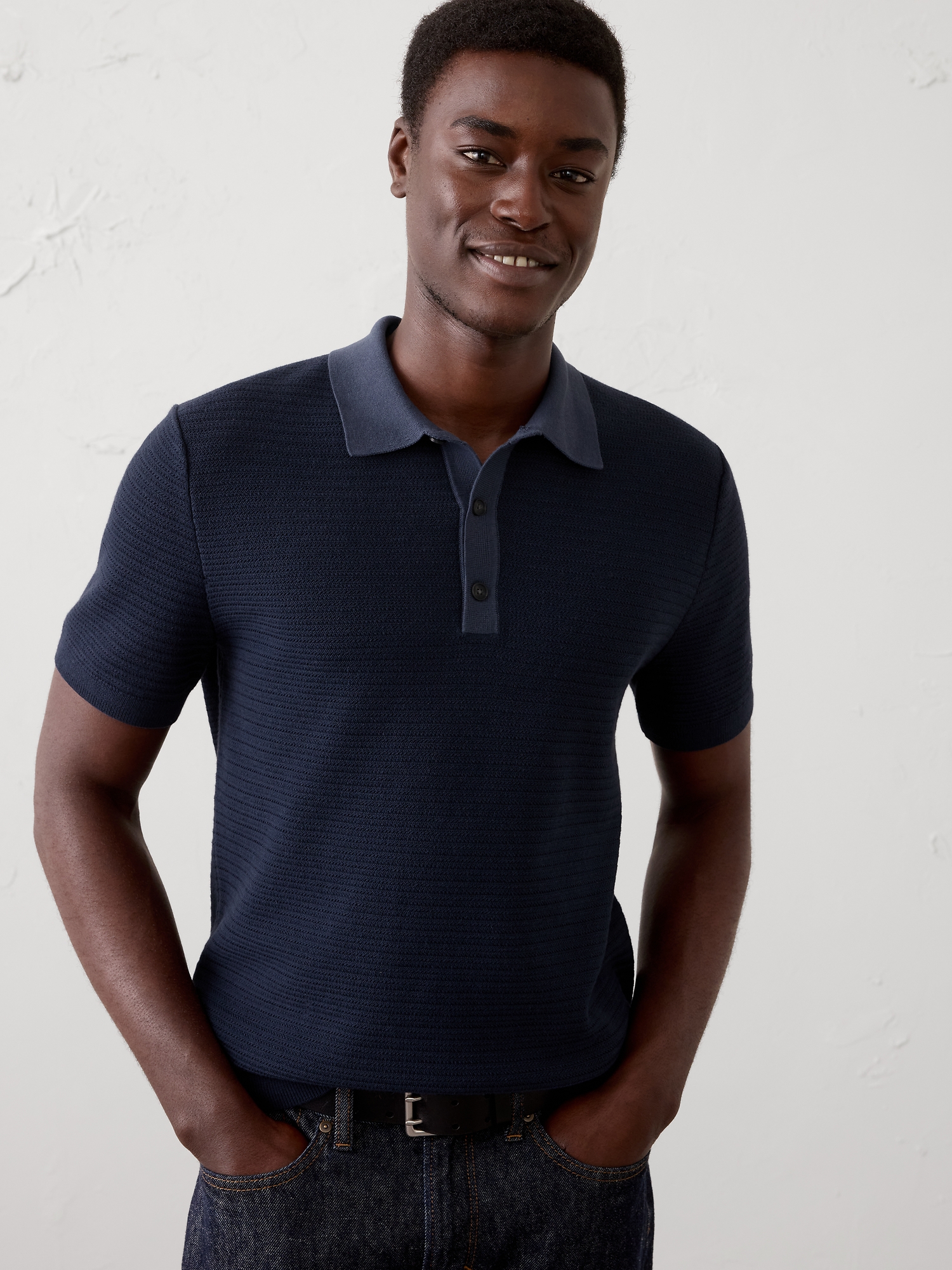 Refined Textured Polo Sweater