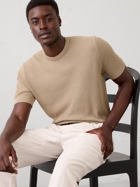 T-SHIRT ÉTROIT EN TRICOT CÔTELÉ TEXTURÉ