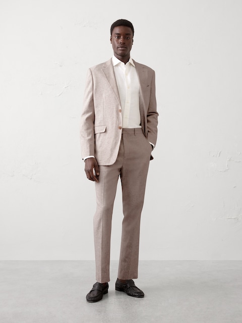 Linen-Blend Herringbone Suit Trouser