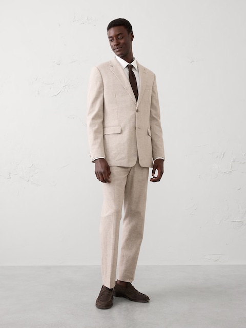 Linen-Blend Glen Plaid Suit Jacket