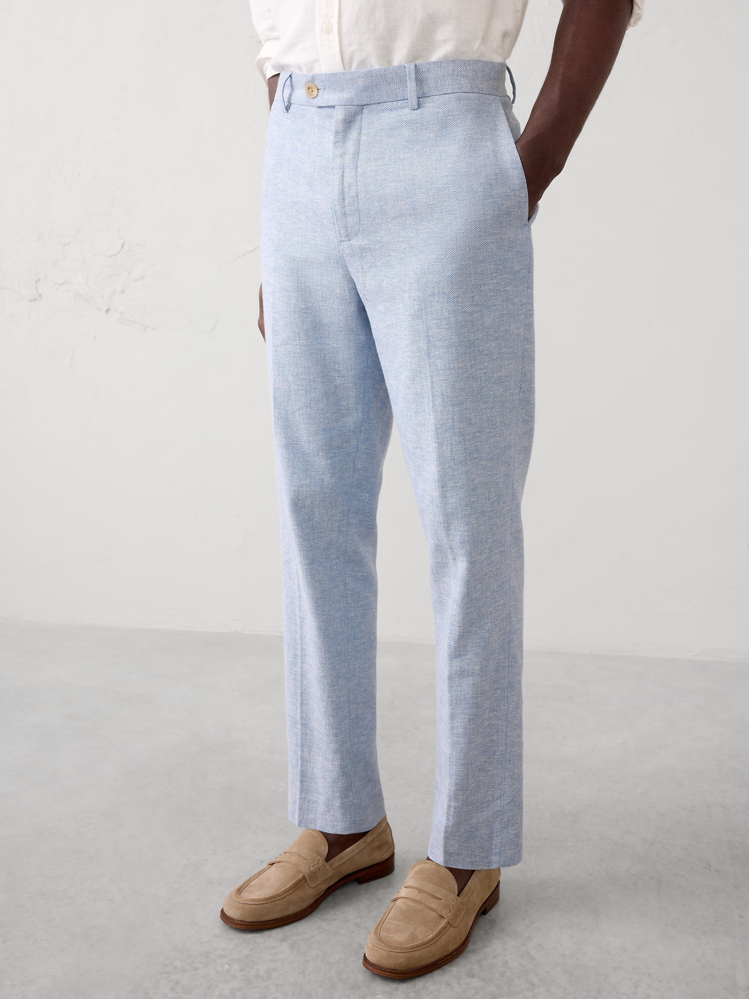 Image number 3 showing, Tailored-Fit Linen-Blend Herringbone Suit Trouser