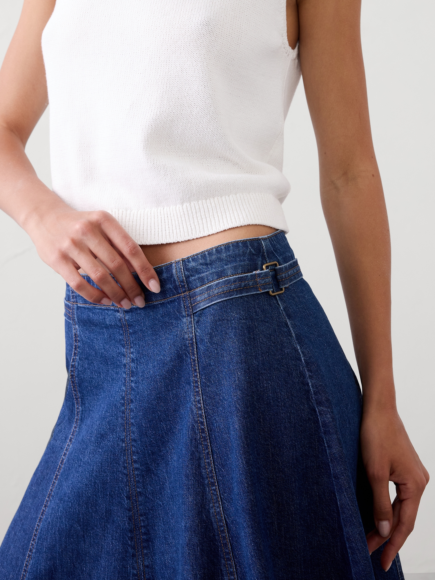 Image number 3 showing, Denim Flared Midi Skirt